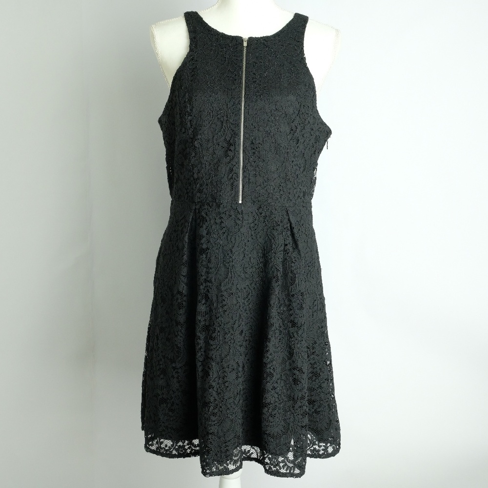 Express Zip-Front Lacey Sleeveless Black Dress, 12